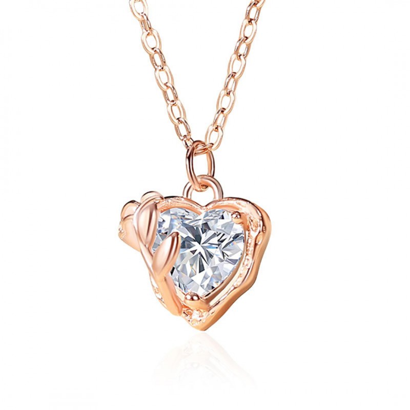 Versatile Heart Rose Zircon Necklace